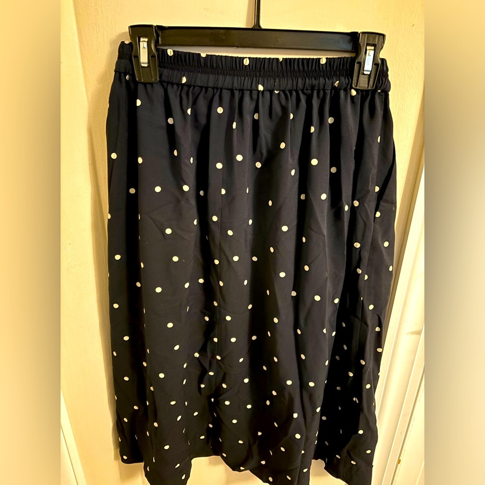 J Crew Navy Polka-Dotted Midi Skirt